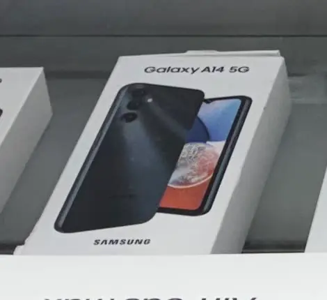 Samsung Galaxy A14 5G box in the TIC Wireless display case