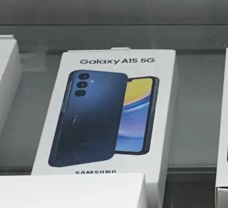 Samsung Galaxy A15 5G box in the TIC Wireless display case