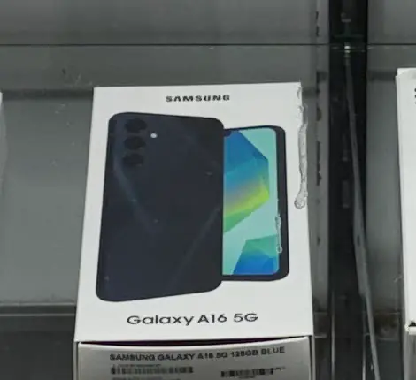Samsung Galaxy A16 5G box in the TIC Wireless display case