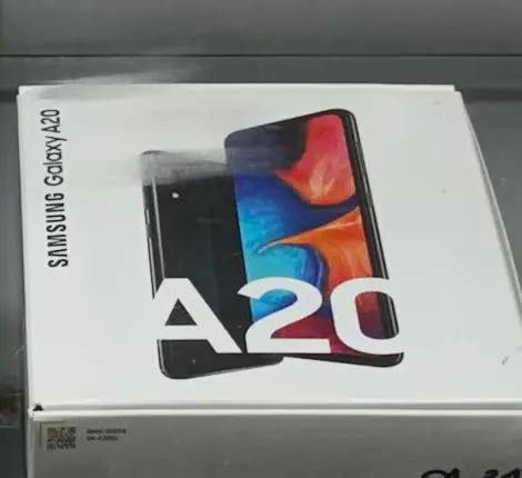 Samsung Galaxy A20 box in the TIC Wireless display case