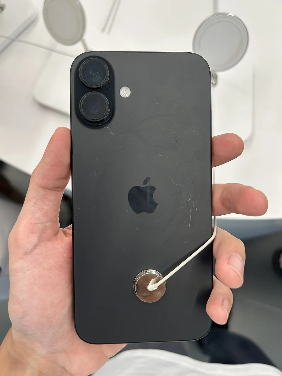Back of a black iPhone 16 Plus