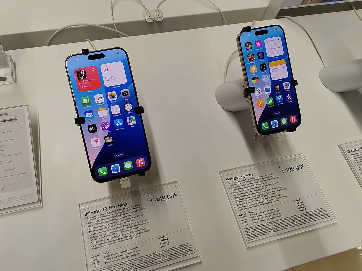 iPhone 16 Pro models on a store display